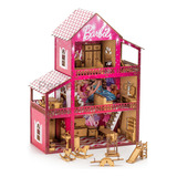 Casa De Boneca Barbie Completa Adesivada Mdf Móveis E Parque