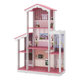 Casa De Boneca Em Mdf Grande Com 8 Cômodos Rosa Barbie