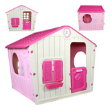 Casa Infantil Rosa Com Janelas E Porta Em Plástico