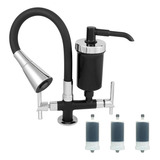 Casa Premier Torneira Com Filtro Bancada Gourmet Flexível 3 Refil Vela Acabamento C72 Cromado Cor Preto