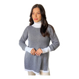 Casaco Estampado Feminino Manga Longa Gola Alta Tricot Frio