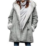 Casaco Feminino Forrado De Ovelha Com Botão De Chifre De Inverno Casaco Com Capuz Casaco De Lã Quente Espesso Casaco Casual Parka Sobretudo, 02#cinza, M