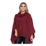 Casaco Feminino Poncho Tricot Gola Alta Botão Capa Feminina