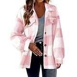 Casaco Feminino Xadrez Felpudo Casual Lapela Manga Longa Botão Casaco Feminino Inverno Quente Grosso Aconchegante Jaqueta De Lã Sherpa, 01#rosa, 5g