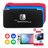 Case Capa Nintendo Switch Oled Estojo C  Película   4 Grips