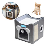 Casinha Casa Para Gatos Cama 2 Andares Arranhador Conforto Pets Cabana Toca Dobrável