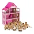 Casinha De Bonecas Rosa 80cm + 52 Móveis Desmontados Adesivo