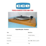 Catálogo / Folder: Toca Disco Cce Bd-150 # Novo Okm.