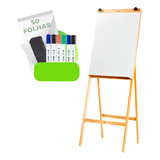 Cavalete Porta Bloco Flip Chart + 1 Bloco Com 50 Folhas + 1 Apagador + 6 Canetas Coloridas Kit Completo P/ Palestra Reuniões Ou Dar Aula