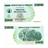 Cédula Do Zimbabwe 25 000 000 Dolares 2008 Flor De Estampa