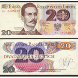 Cédula Fe Estrangeira 20 Zlotych 1982 Polônia