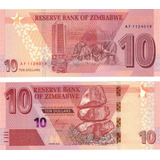 Cédula Zimbabwe 10 Dollars Flor De Estampa