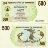 Cedula Zimbabwe 500 Dolares