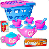 Cesta Piquenique Xícaras Bule Brinquedos Menina  14pcs 