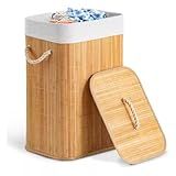 Cesto De Bambu  Cesto De Roupa Suja Em Bambu Claro Com Tampa Grande 60L  Cesto Organizador Dobrável Com Alça Macia E Retangular  Ideal Para Lavanderia Área De Serviço Banheiro E Quarto  Bege