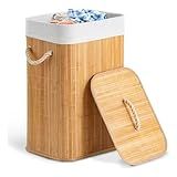 Cesto De Bambu Roupa Suja Em Bambu Natural Com Tampa 60L Alças De Corda Forro Removível Ideal Para Lavanderia Área De Serviço Banheiro E Quarto Premium