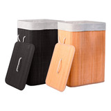 Cesto De Roupas Bambu Retangular Banheiro Lavanderia Cor Preto
