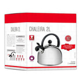 Chaleira Com Apito 2 Litros Aço Inox C  Tampa E Alça Cozinha Cor Inox