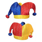 Chapéu Bobo Da Corte Três Pontas C  Lantejoula Cor Azul Amarelo E Vermelho