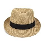 Chapéu Fedora De Palha Masculino Chapéu De Sol De Aba Larga Dobrável Fps 50+ Com Cordão Flexível Panamá Ha, Marrom, Tamanho único