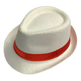 Chapéu Fedora Panamá Aba Curta Branco Com Faixa Vermelha