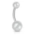Charmoso Piercing Umbigo Pérola E Aço Joia Linda Kit 2 Peças Cor Aço Cirurgico E Perola