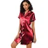 Chemise Feminina Manga Curta Camisola Em Cetim Seda Vermelha