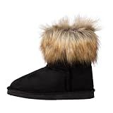Cherry Popo Bota Feminina De Inverno No Tornozelo De Camurça Casual De Pele Sintética Com Borla Para Uso Ao Ar Livre, Botas De Neve Curtas E Imitação De Pele De Raposa, Preto, 9