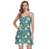 Chifigno Vestido De Verão Feminino Casaul Saída De Praia Sexy Decote Em V Vestidos De Festa, Lindos Sapos E Flores - 1, Gg