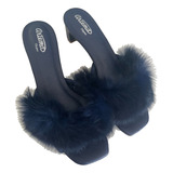 Chinelo De Quarto Feminino Com Salto E Plumas  Pelos  Pele