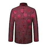 Chinês Tradicional Tang Suit Oriental Retro Dragon Print Jacket Cardigan Jaqueta Hanfu Qipao Blusa Top, Vermelho 3, P
