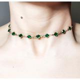 Choker Pedra Verde Folheado