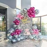 Chrome Magenta Pink And Silver Balloon Garland Arch Kit 120pcs With Starburst & Disco Ball Mylar Balloons For Women Birthday Winter Wonderland Baby Shower 2024 Grad Prom New Year Eve Decorations