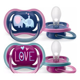 Chupeta Philips Avent Ultra Air Menina Love Rosa Azul  18 Meses