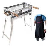 Churrasqueira Portátil Inox Movel 50x25x70 Incluso Avental