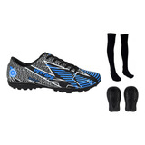 Chuteira Society Meiao Futebol Caneleira Kit Profissional