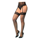 Cinta Liga Sexy Florida Preta Renda Sensual Lacinhos Meia