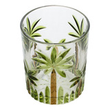 Cj 6 Copos Baixos Cristal Palmeira Palm Tree Handpaint 340ml