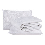 Cobre Leito Colcha Queen Dupla Face Matelado Tropical 03 Pçs Cor Branco - Off White - Diamante