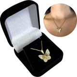Colar Borboleta Zirconia Dourado