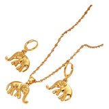Colar Brincos Elefante Folheado