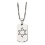 Colar Chisel Em Aço Inoxidável Star Of David Cz Dog Tag