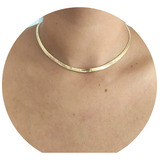 Colar Choker Fita Lisa Malha Tendência Folheado A Ouro 18k Cor Dourado