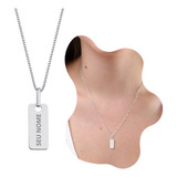 Colar Com Plaquinha De Nome Personalizado Gravado Prata 925