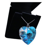 Colar Coração Cristal Swarovski Blue Ab 2,8cm Em Prata 925
