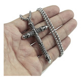Colar Cordão Viking Crucifixo Medieval Cruz Exclusivo Aço 