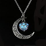 Colar De Pedra Luminosa Aimier Com Pingente De Coração De Lua Para O Dia Das Bruxas, Colar Fluorescente Que Brilha No Escuro, Acessórios Para Mulheres, Adolescentes, Meninas (azul)