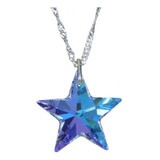 Colar Estrela Cristal Swarovski 20mm Azul Boreal Original