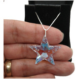 Colar Estrela Cristal Swarovski Blue Ab 2,8cm Em Prata 925