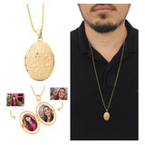 Colar Feminino Com 2 Fotos Relicário Oval Flores Pronto Luxo Cor Dourado